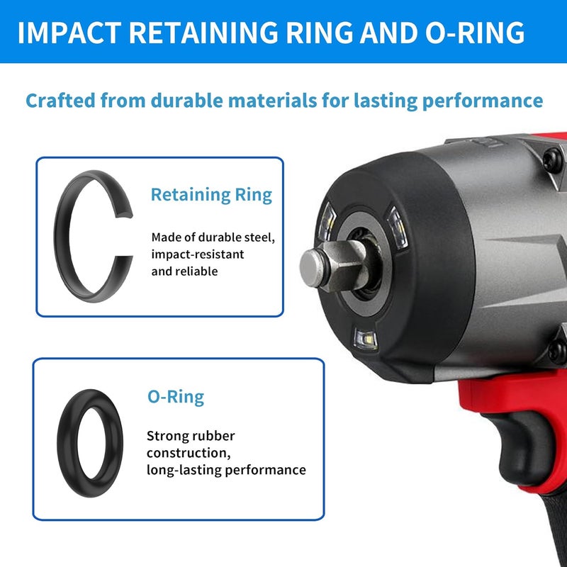 Timsec 20 Packs Impact Retaining Ring Clips with O-Rings, 3/8" & 1/2" Friction Rings Socket Retainer Kit for Electric & Pneumatic Impact Wrench, Square Drive Replacement Parts - Image 4